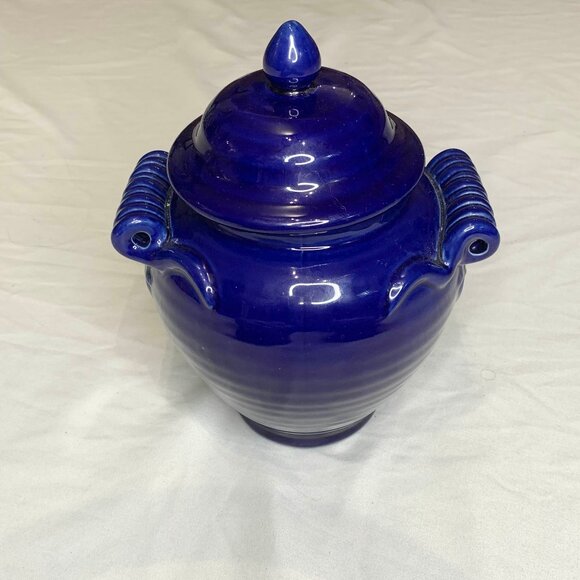 Vintage 80s Cobalt Blue Hobnail Covered Pot Crock Jar 9" - Picture 4 of 9